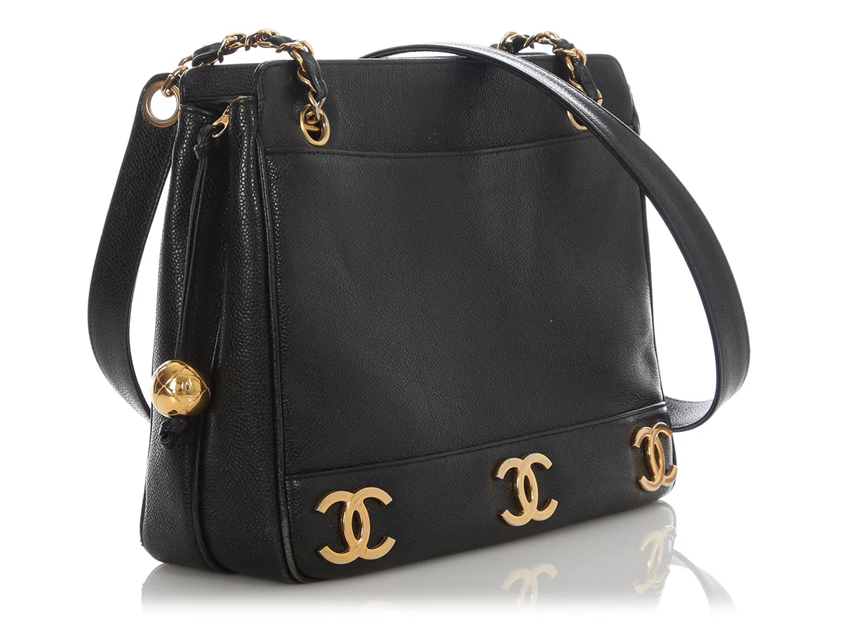 Chanel Vintage Black Caviar Triple CC Tote - Image 5