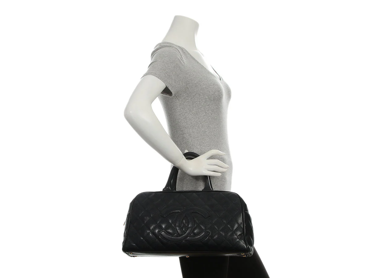 Chanel Vintage Black Quilted Caviar Bowler - Image 10