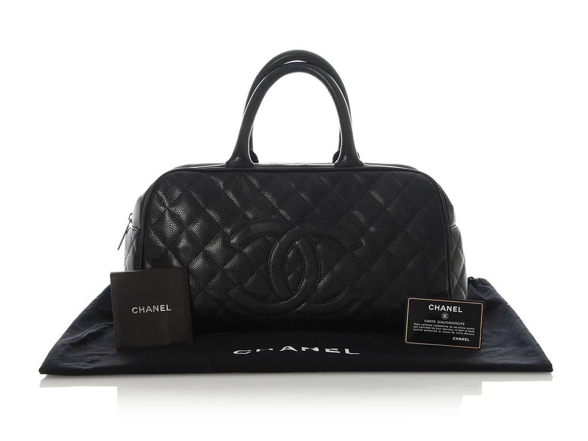 Chanel Vintage Black Quilted Caviar Bowler - Image 2