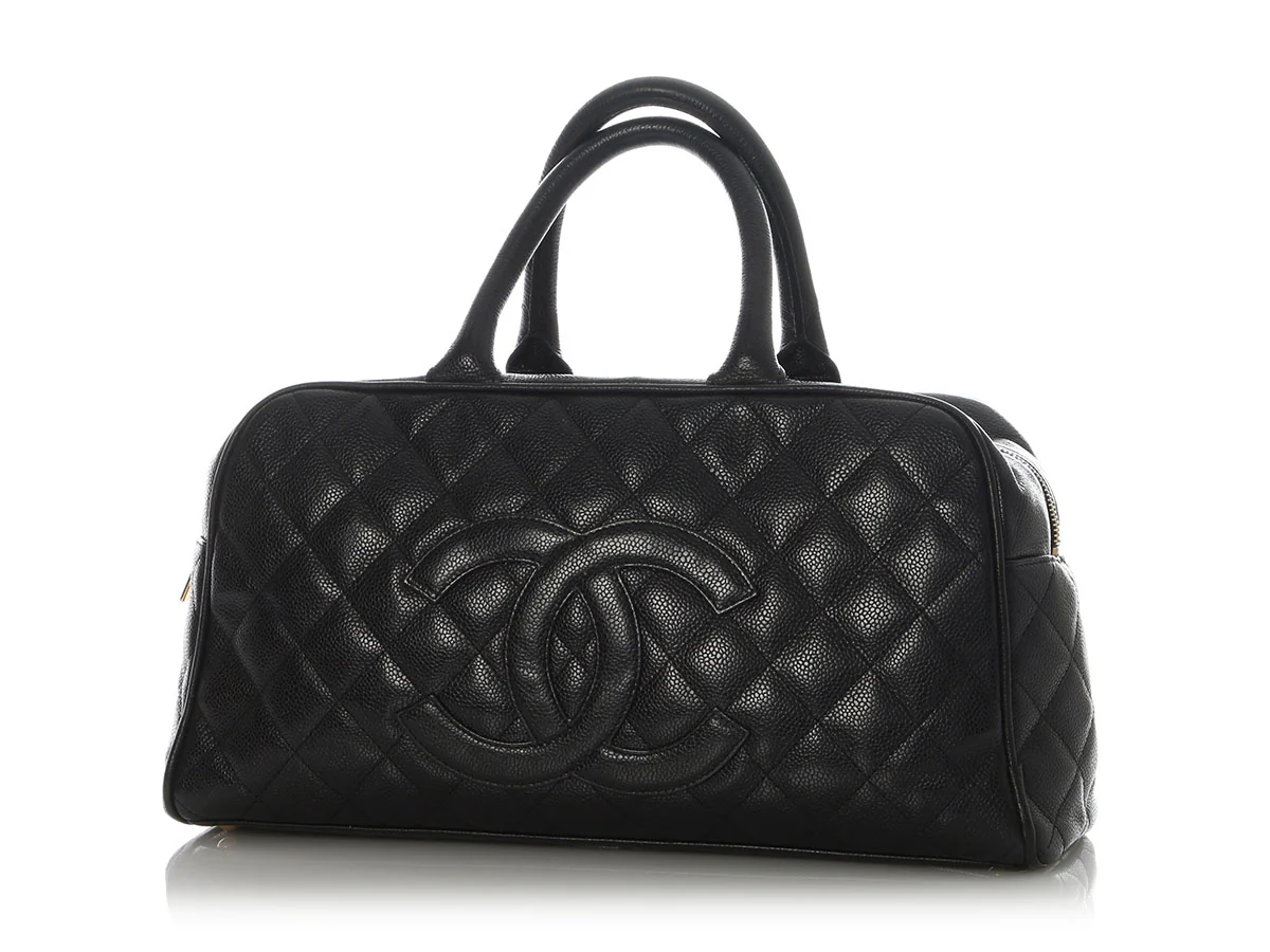 Chanel Vintage Black Quilted Caviar Bowler - Image 3