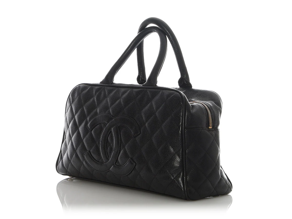 Chanel Vintage Black Quilted Caviar Bowler - Image 4