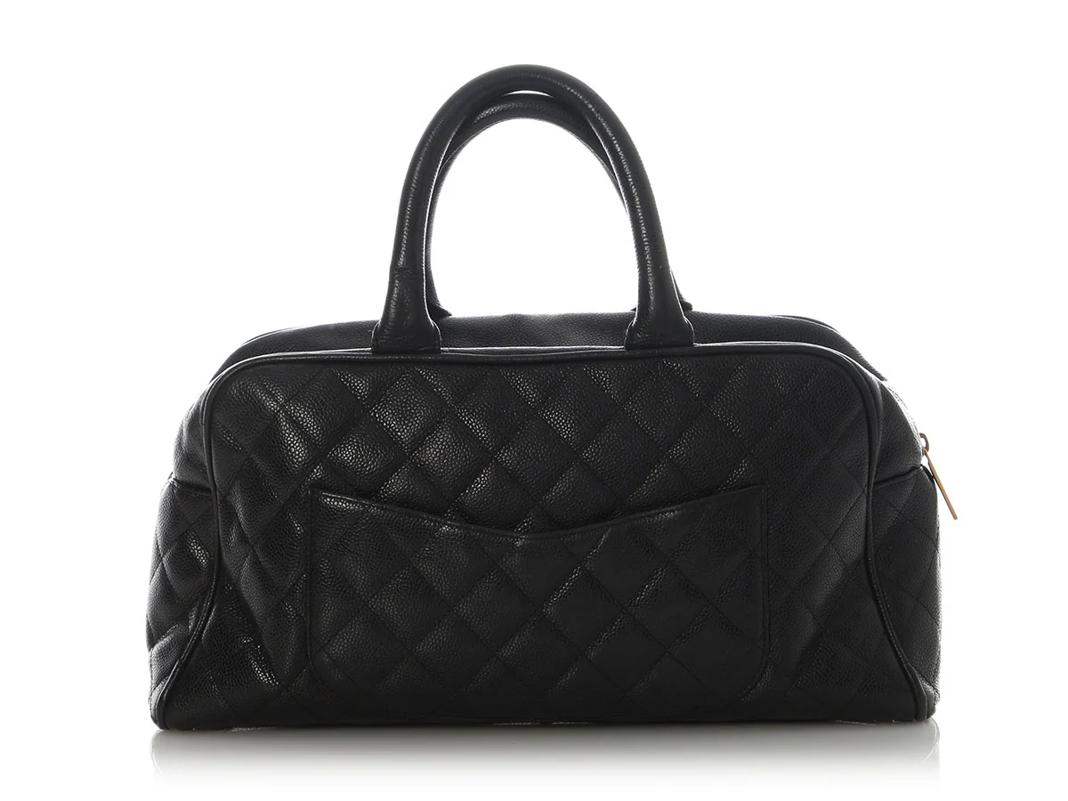 Chanel Vintage Black Quilted Caviar Bowler - Image 5