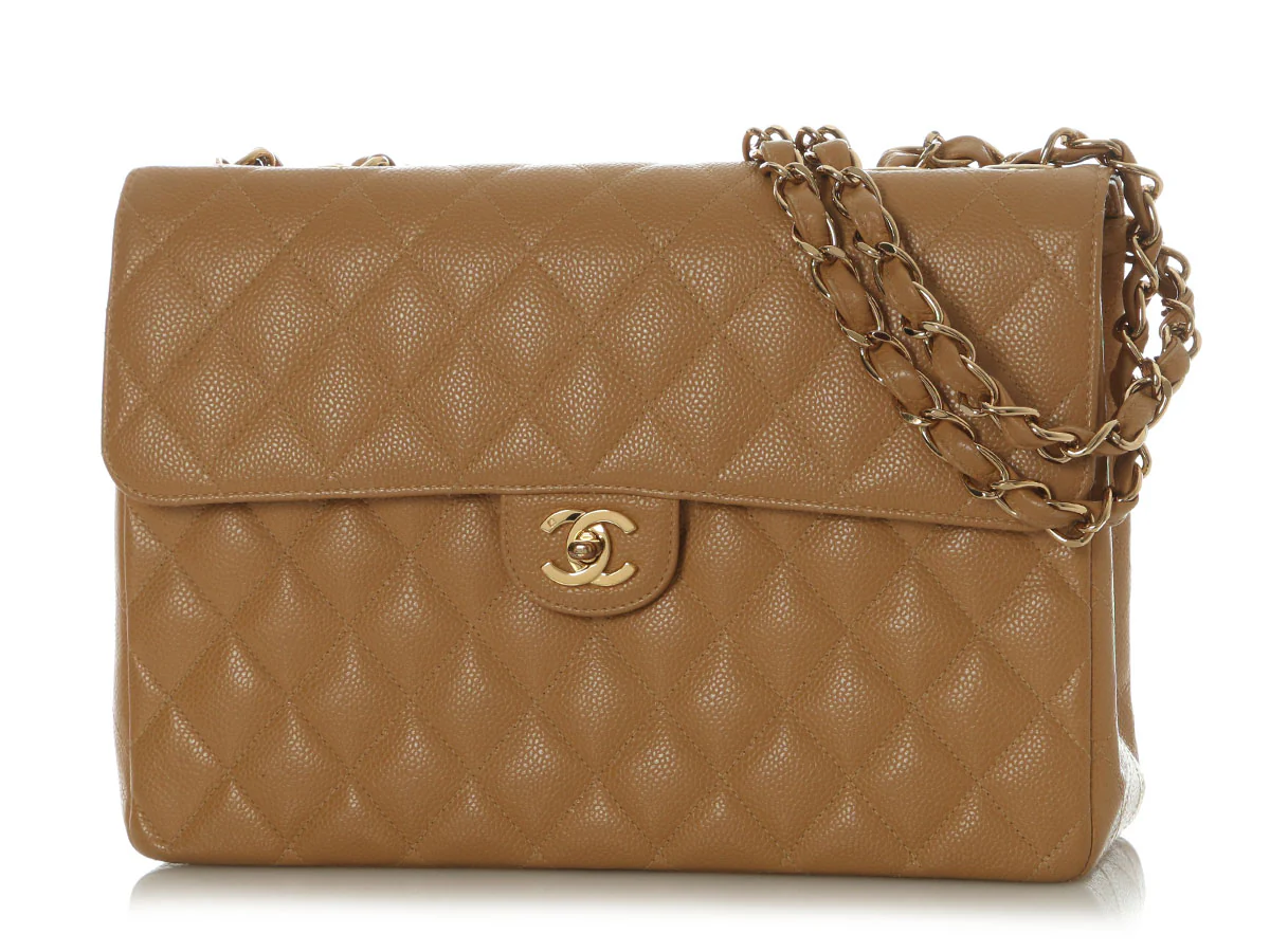 Chanel Vintage Jumbo Beige Quilted Caviar Classic Single Flap - Image 2