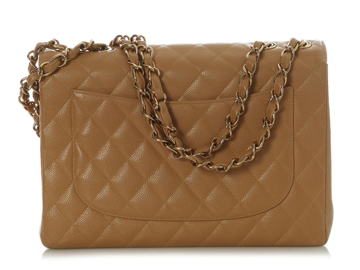 Chanel Vintage Jumbo Beige Quilted Caviar Classic Single Flap - Image 4