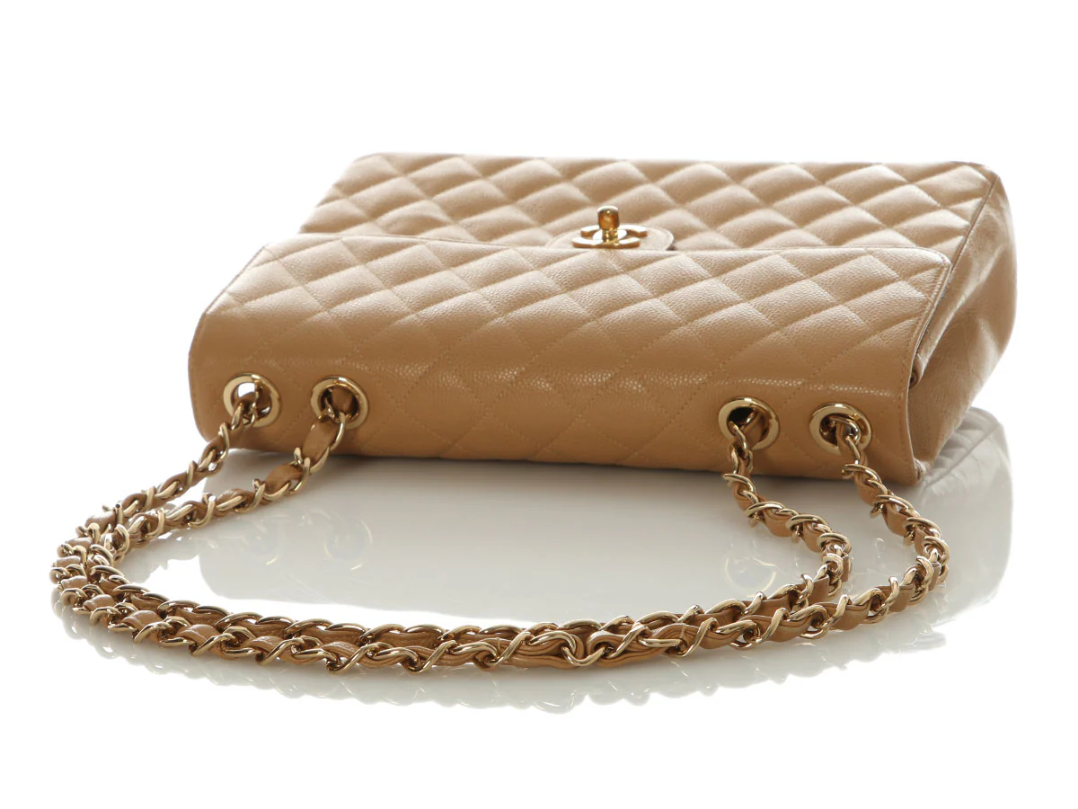 Chanel Vintage Jumbo Beige Quilted Caviar Classic Single Flap - Image 7