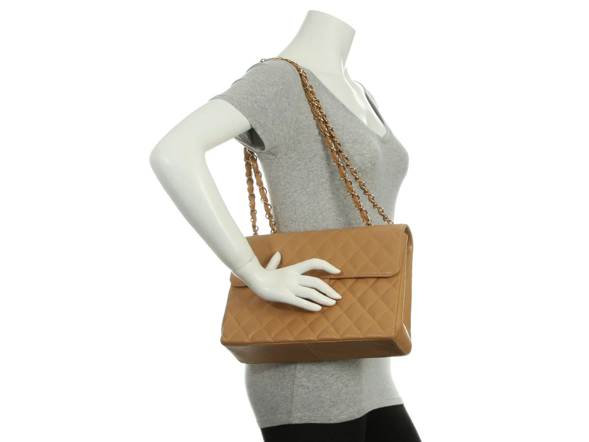 Chanel Vintage Jumbo Beige Quilted Caviar Classic Single Flap - Image 9