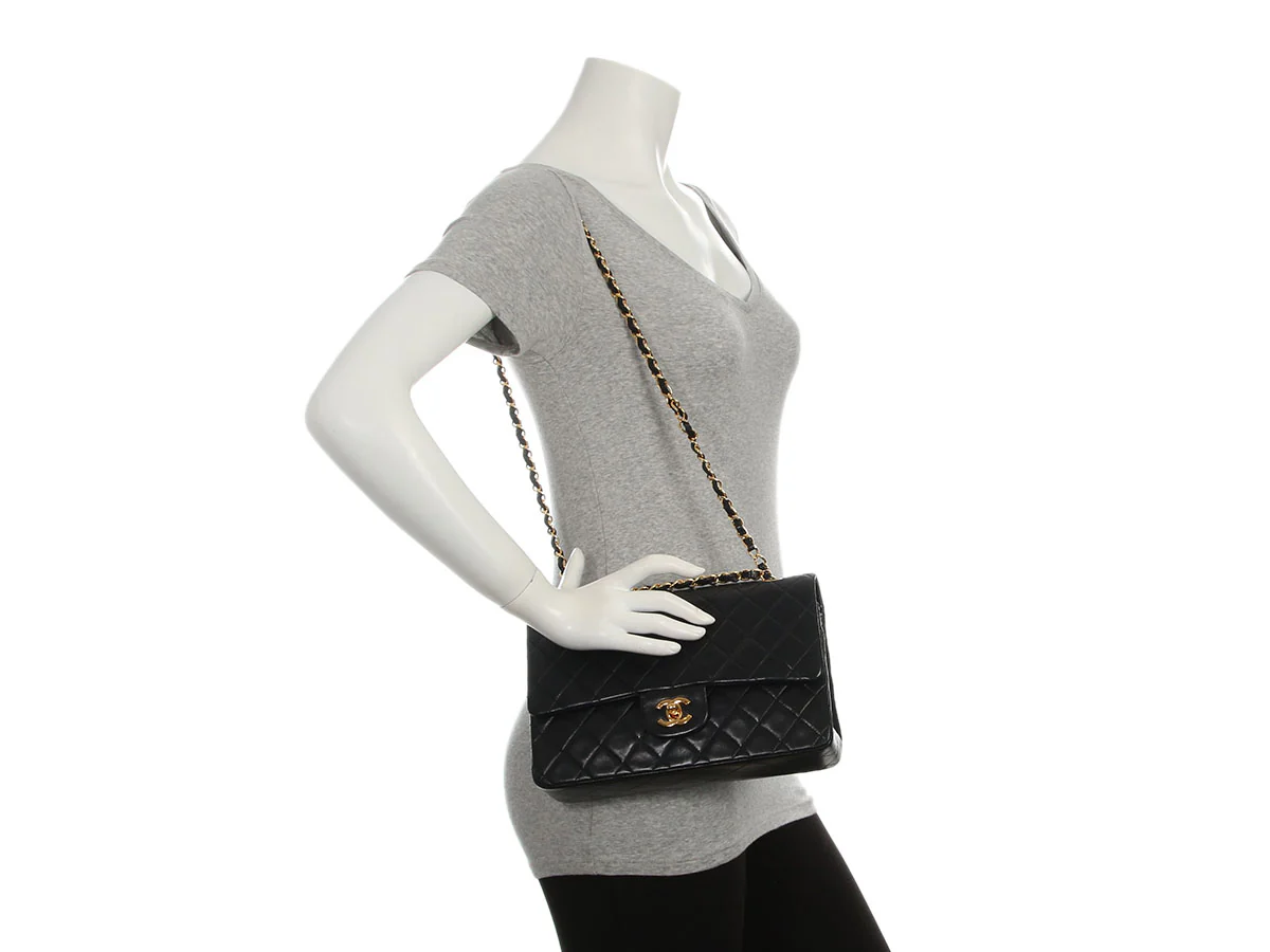 Chanel Vintage Medium/Large Black Quilted Lambskin Classic Double Flap - Image 10