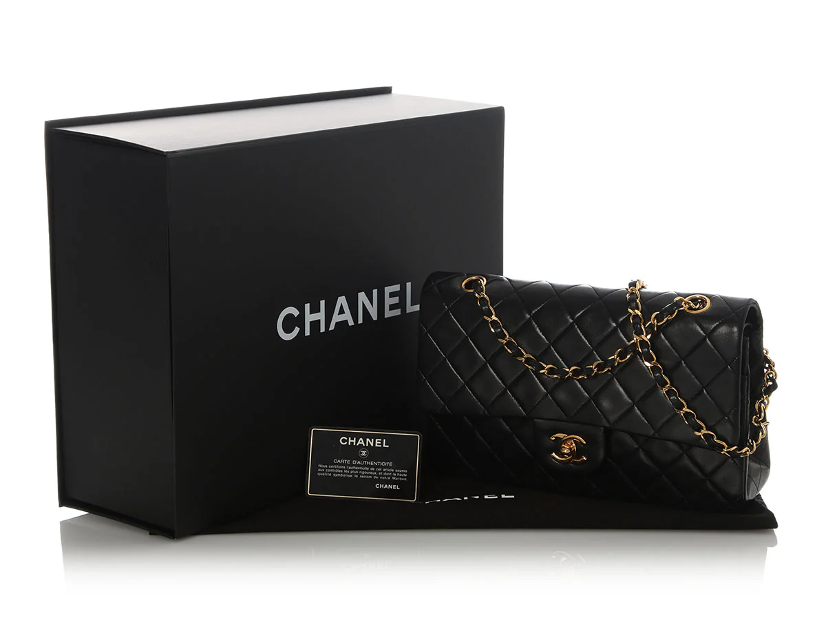 Chanel Vintage Medium/Large Black Quilted Lambskin Classic Double Flap - Image 2