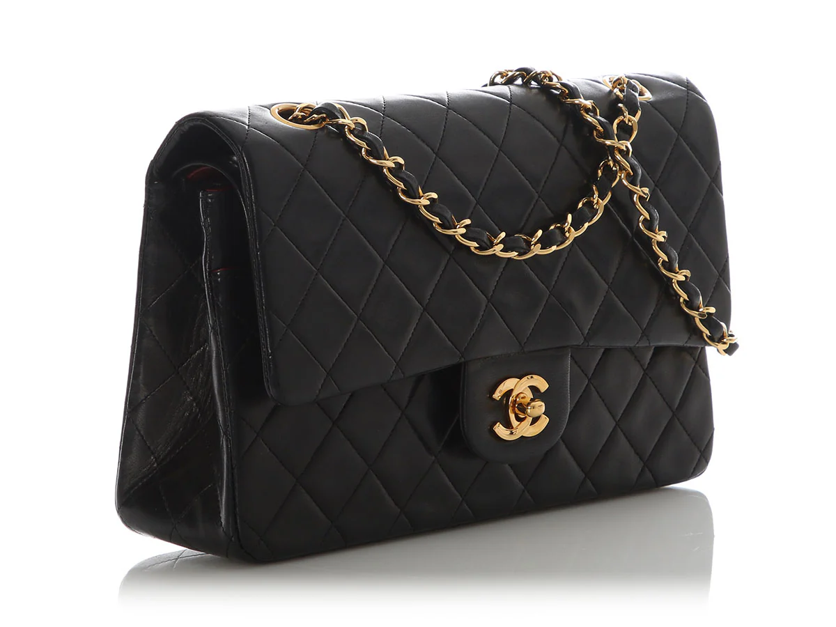 Chanel Vintage Medium/Large Black Quilted Lambskin Classic Double Flap - Image 6