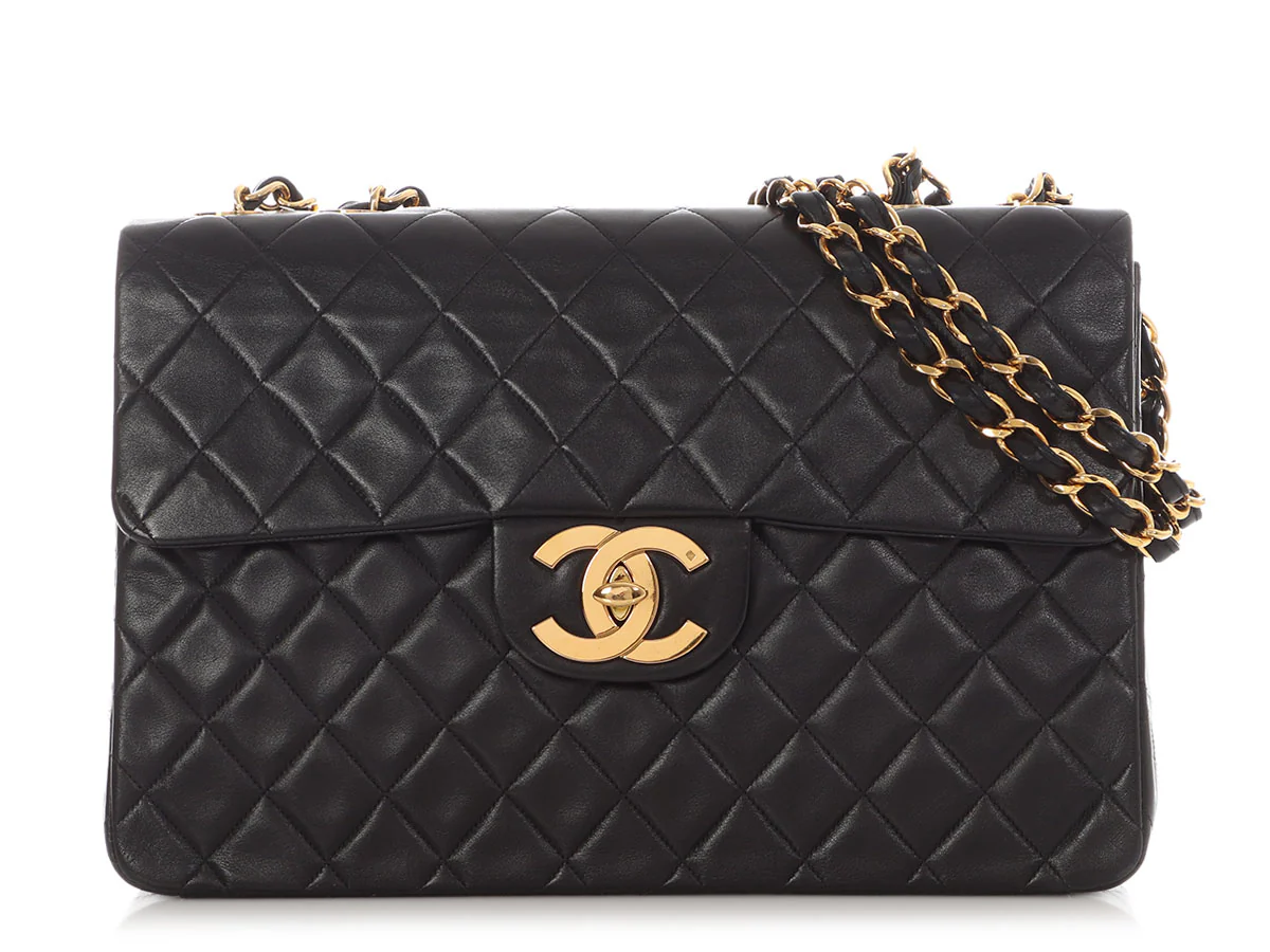 Chanel Vintage XL Jumbo Black Quilted Lambskin Classic Single Flap