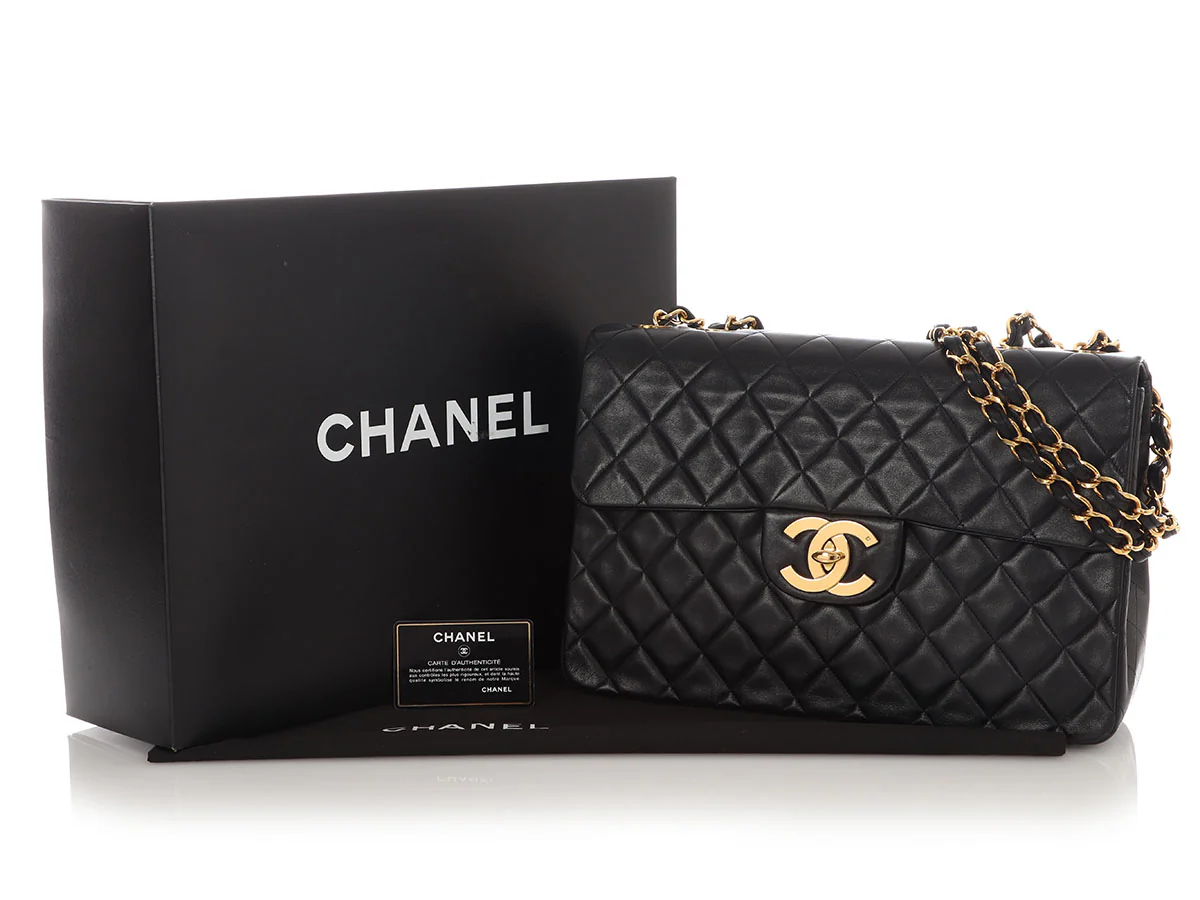 Chanel Vintage XL Jumbo Black Quilted Lambskin Classic Single Flap - Image 2
