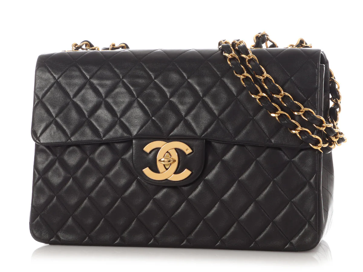 Chanel Vintage XL Jumbo Black Quilted Lambskin Classic Single Flap - Image 3
