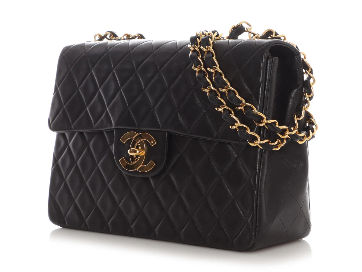 Chanel Vintage XL Jumbo Black Quilted Lambskin Classic Single Flap - Image 4