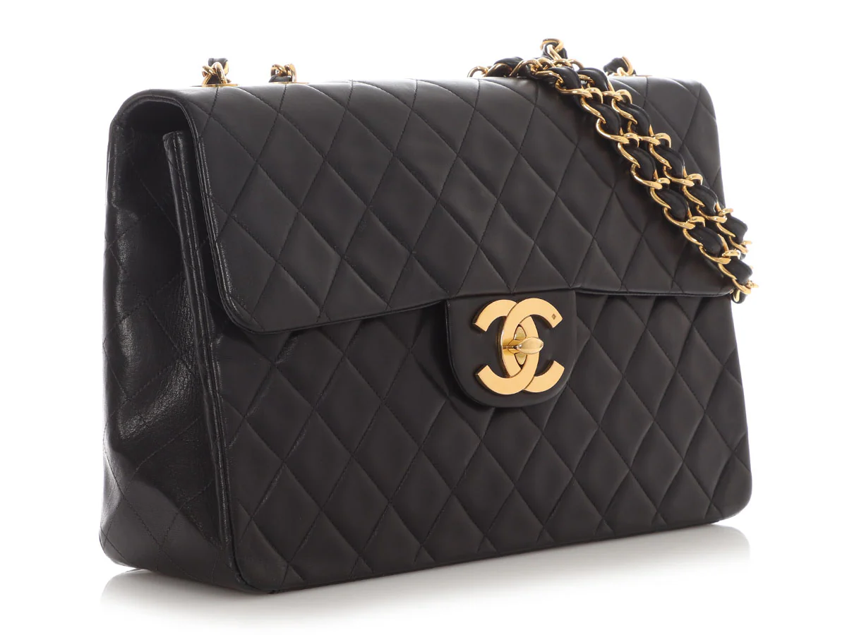 Chanel Vintage XL Jumbo Black Quilted Lambskin Classic Single Flap - Image 6