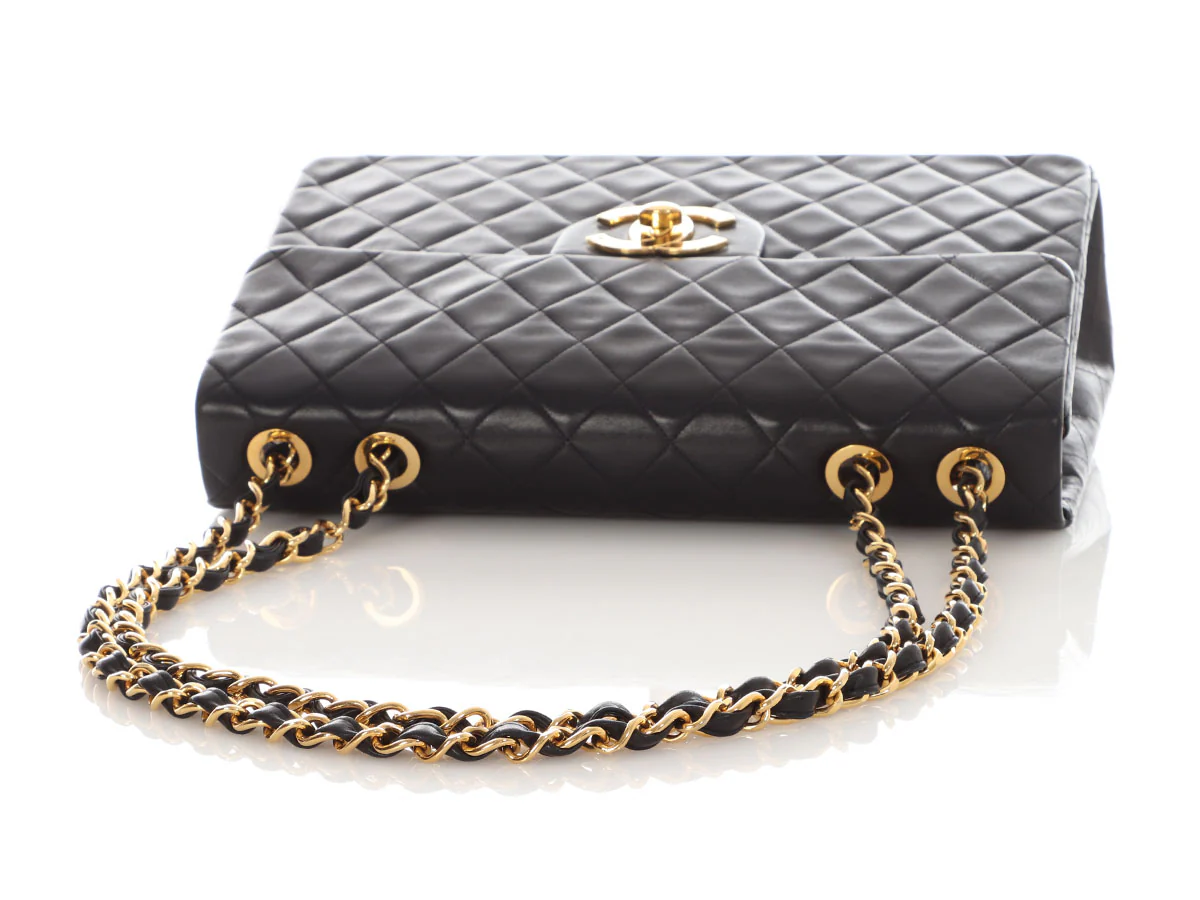 Chanel Vintage XL Jumbo Black Quilted Lambskin Classic Single Flap - Image 8