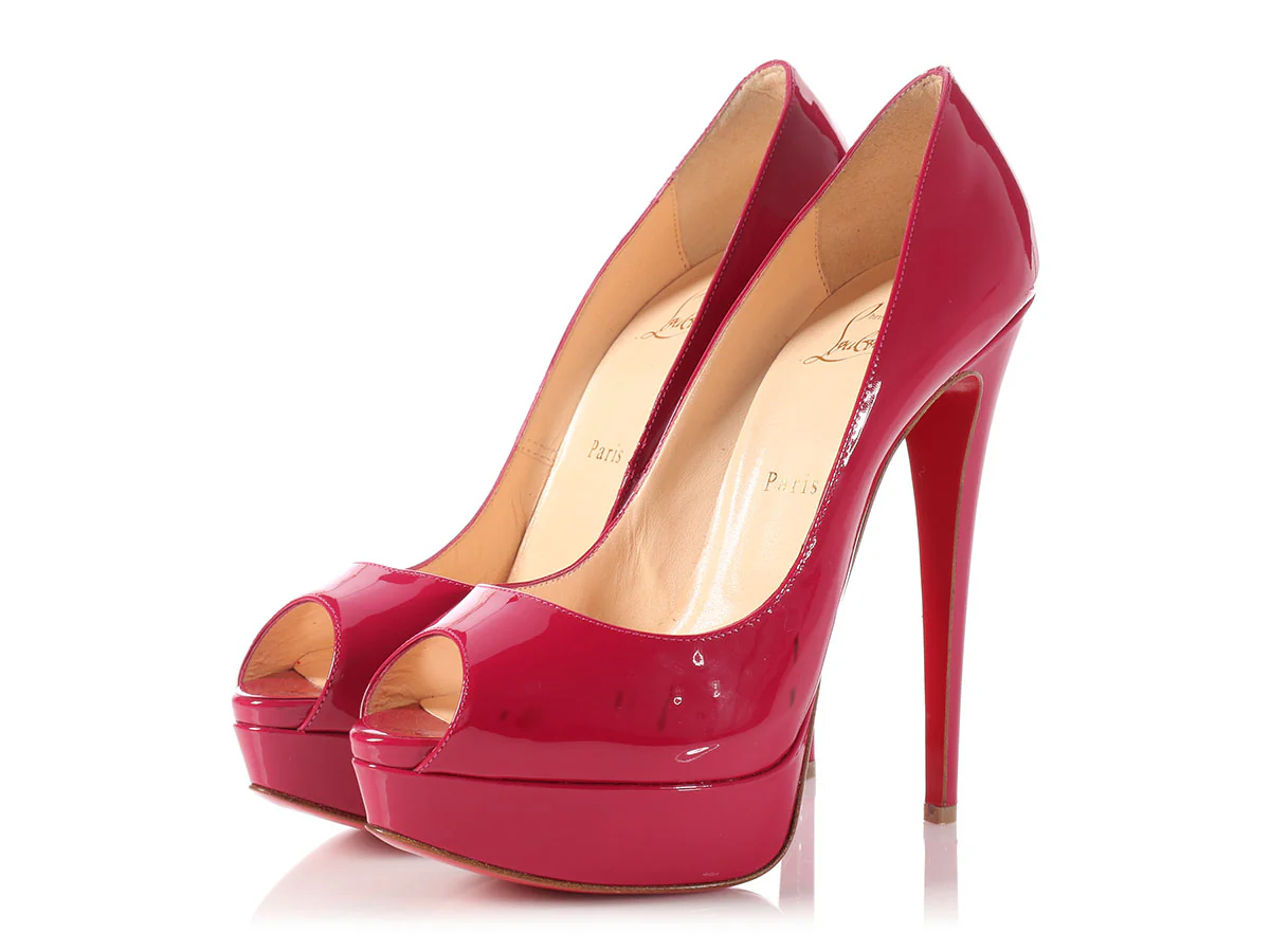 Christian Louboutin Fuchsia Patent Lady Peep Platform Pumps - Image 2