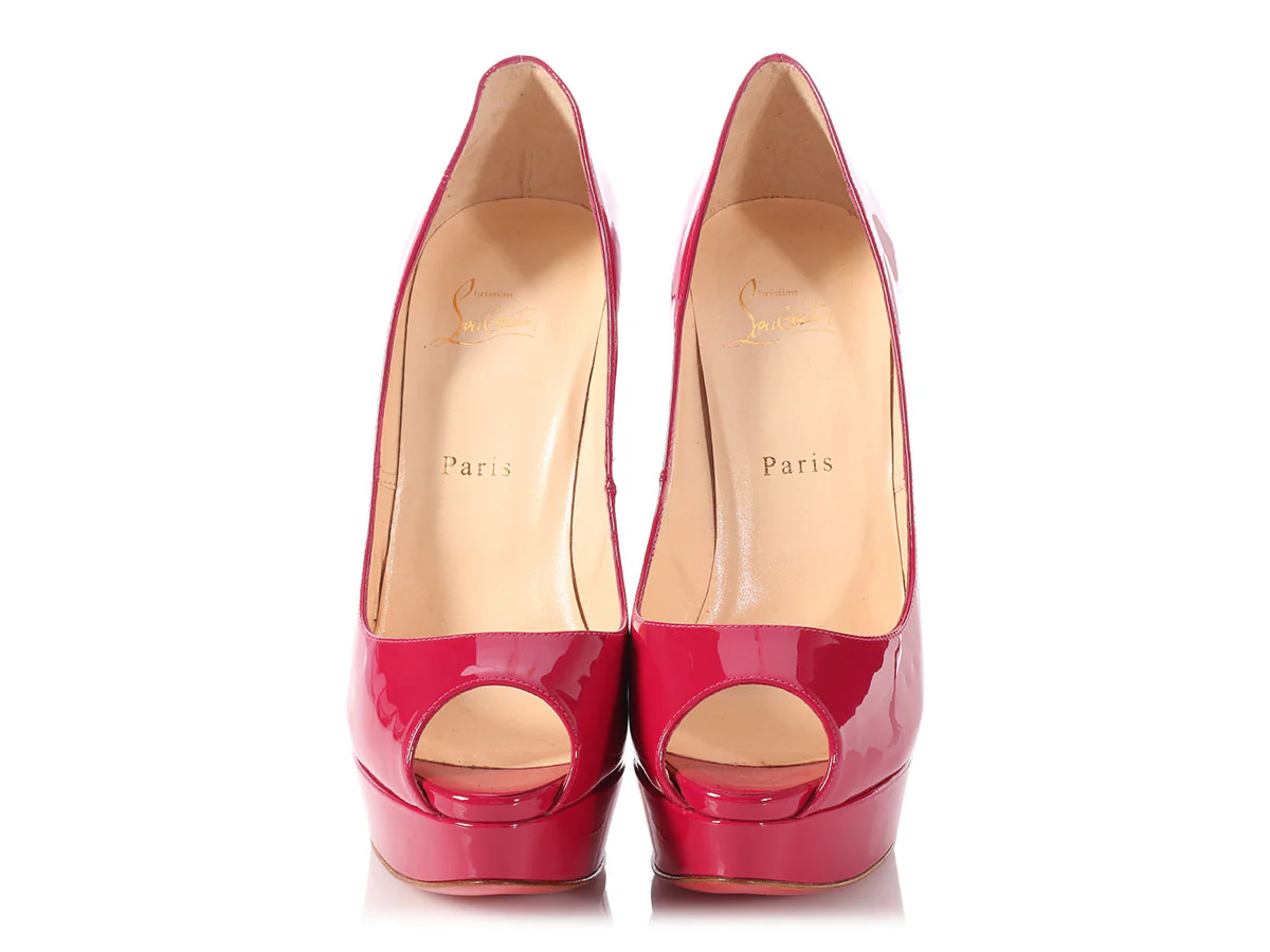 Christian Louboutin Fuchsia Patent Lady Peep Platform Pumps - Image 3