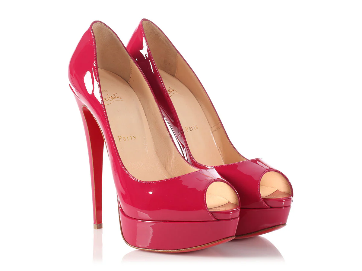 Christian Louboutin Fuchsia Patent Lady Peep Platform Pumps - Image 4