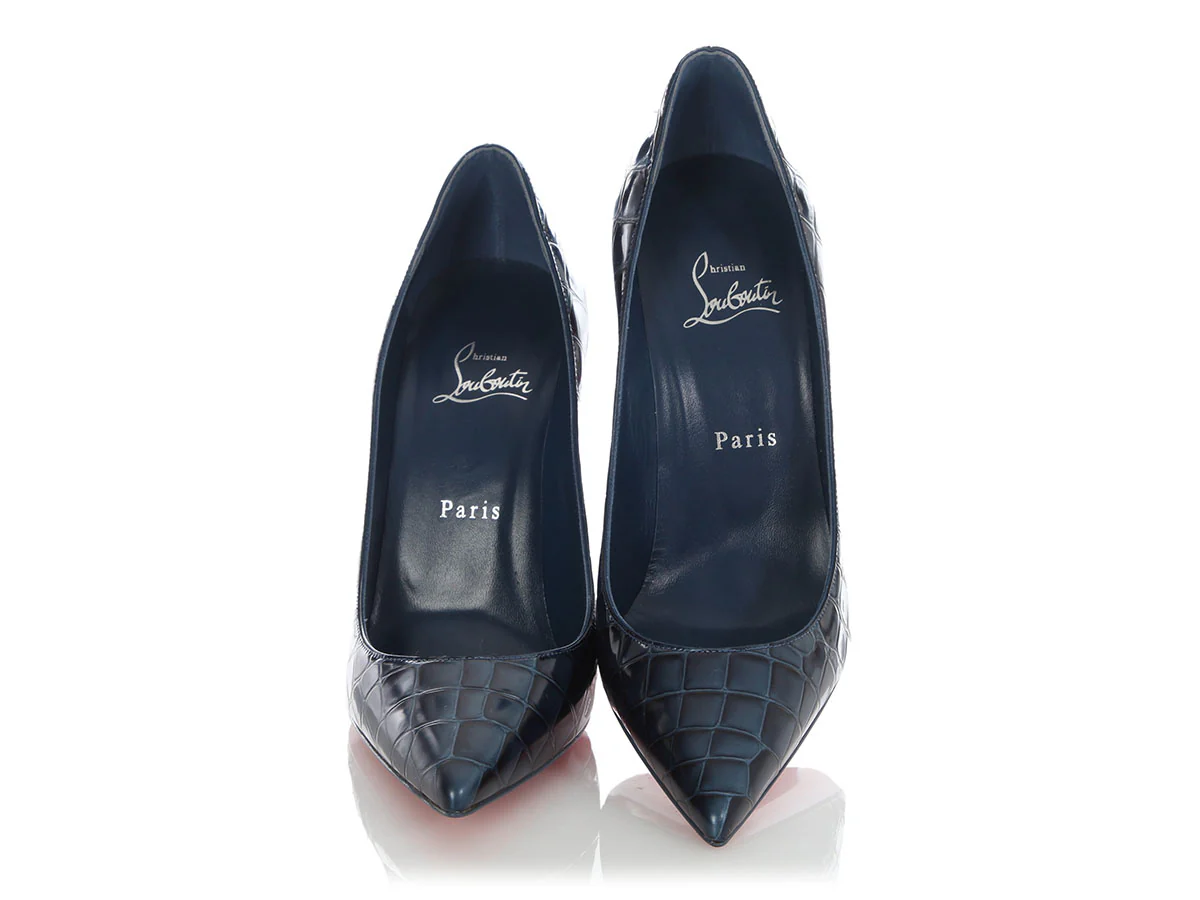 Christian Loubouin Navy Croc-Effect Kate 100 Pumps - Image 2
