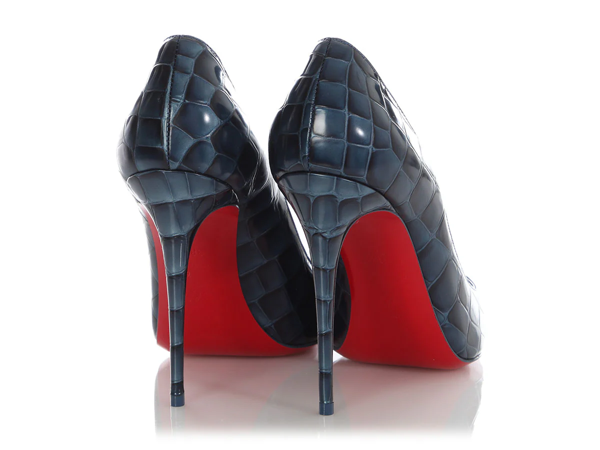 Christian Loubouin Navy Croc-Effect Kate 100 Pumps - Image 4