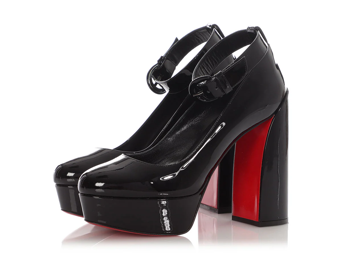 Christian Louboutin Black Patent Movida Strap Platform Pumps - Image 3
