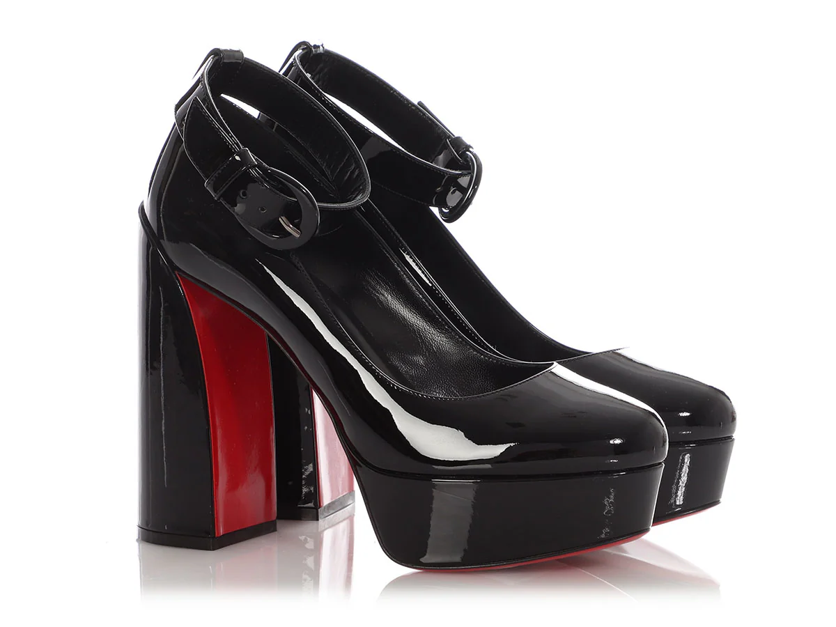Christian Louboutin Black Patent Movida Strap Platform Pumps - Image 5