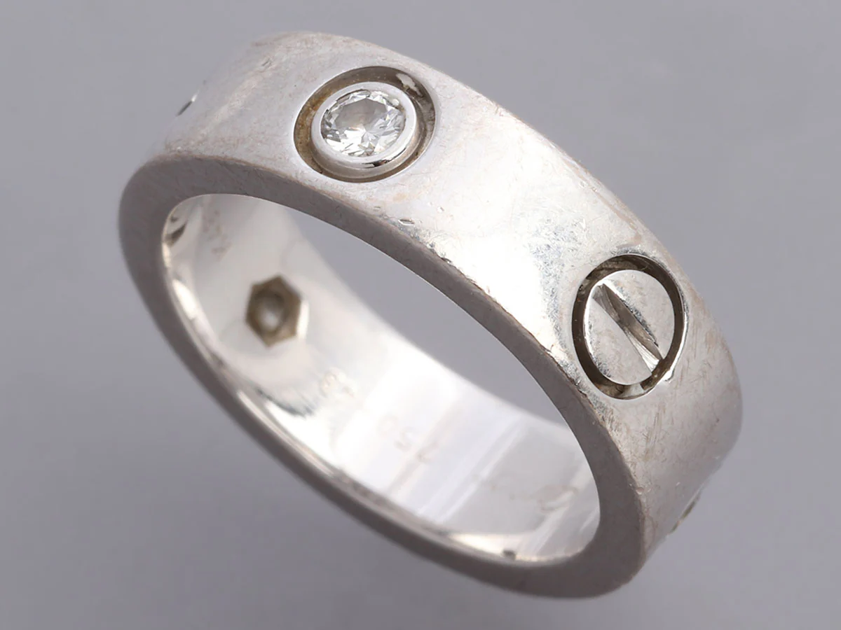 Cartier 18K White Gold 3-Diamond Love Band Ring - Image 3