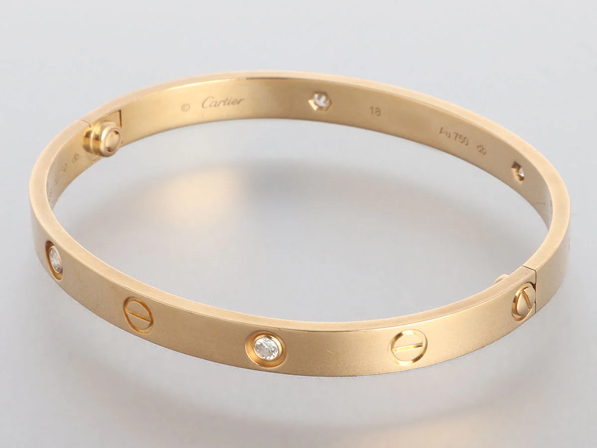 Cartier 18K Yellow Gold 4-Diamond Love Bracelet 18 - Image 3