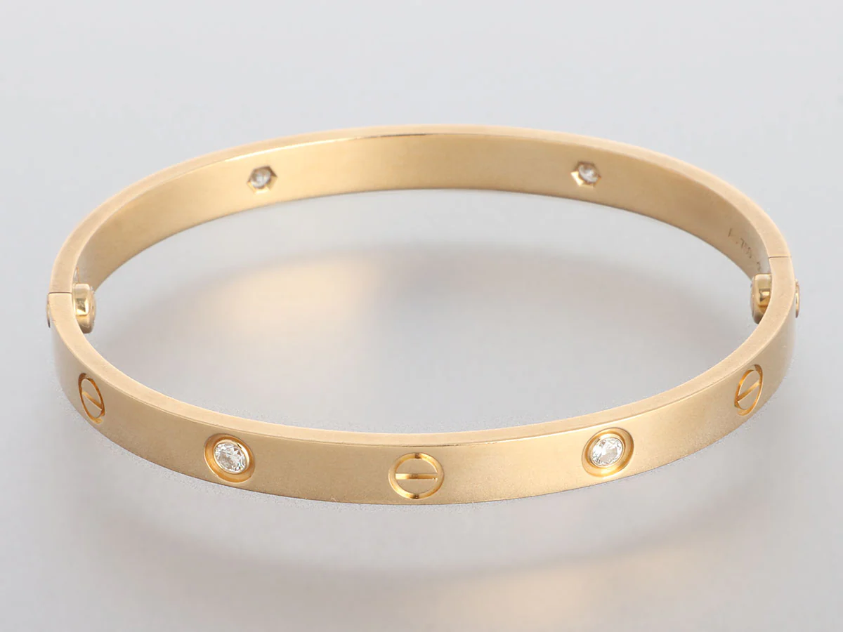 Cartier 18K Yellow Gold 4-Diamond Love Bracelet 18 - Image 4