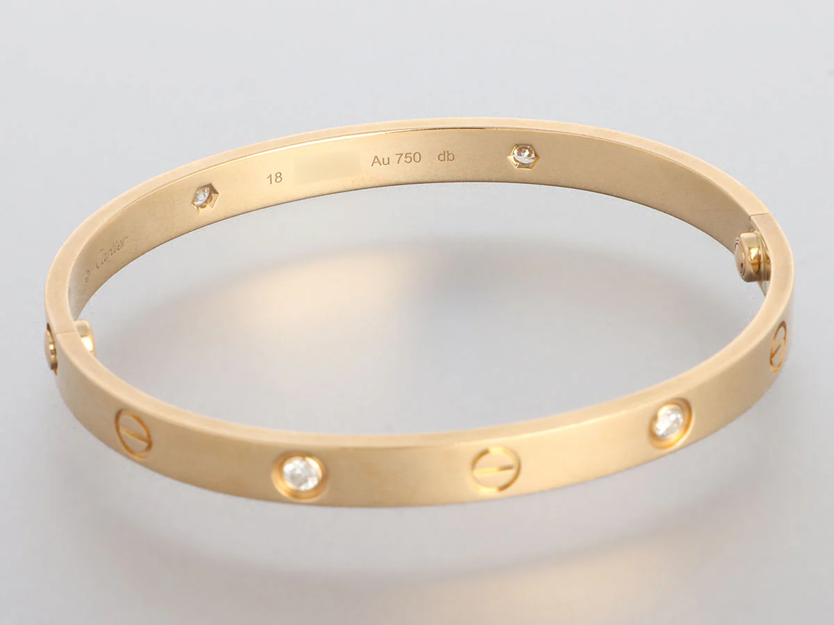 Cartier 18K Yellow Gold 4-Diamond Love Bracelet 18 - Image 5