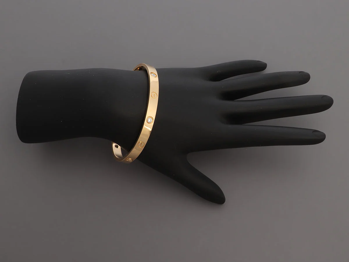Cartier 18K Yellow Gold 4-Diamond Love Bracelet 18 - Image 6