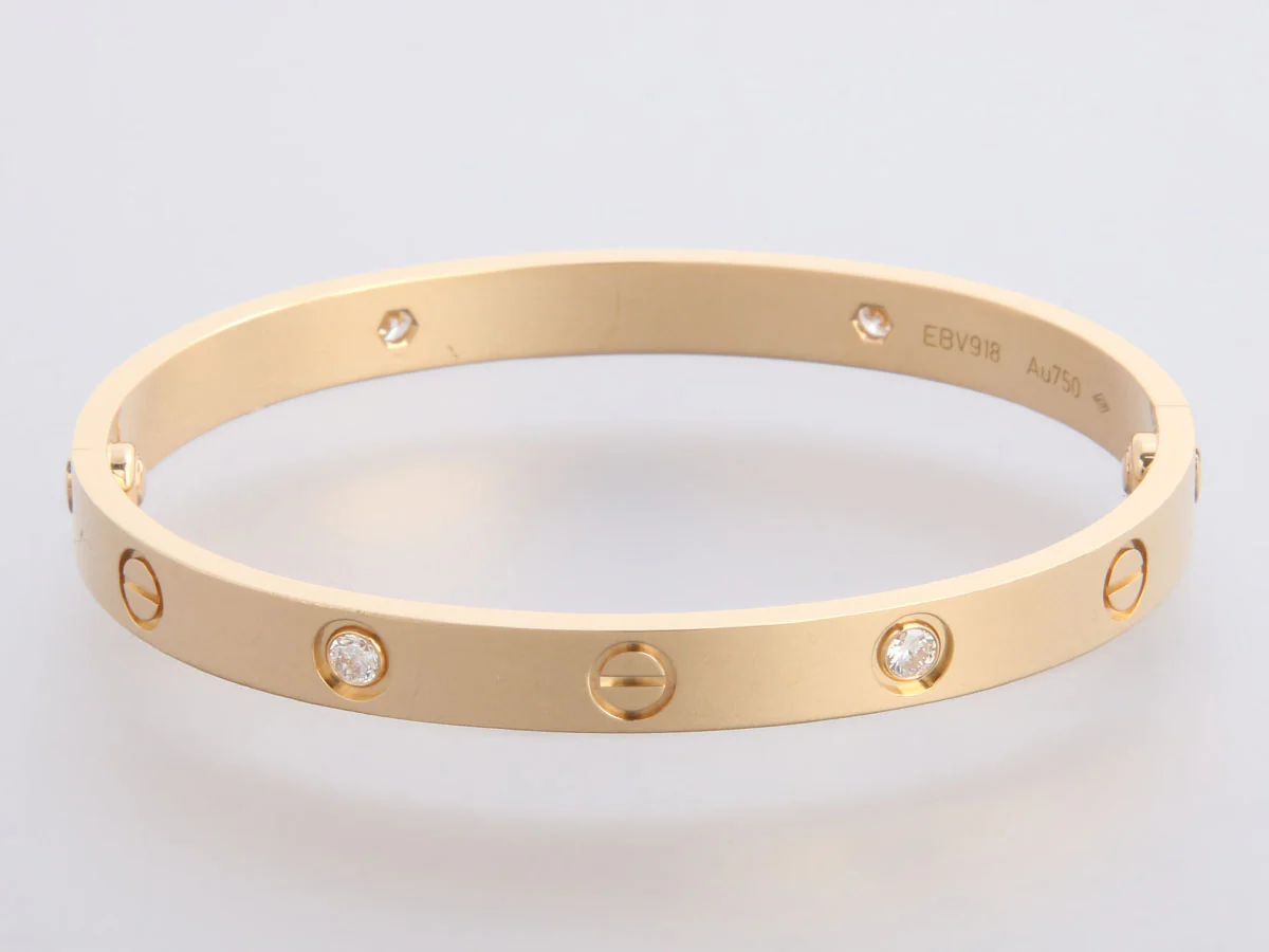 Cartier 18K Yellow Gold 4-Diamond Classic Love Bracelet 17 - Image 2