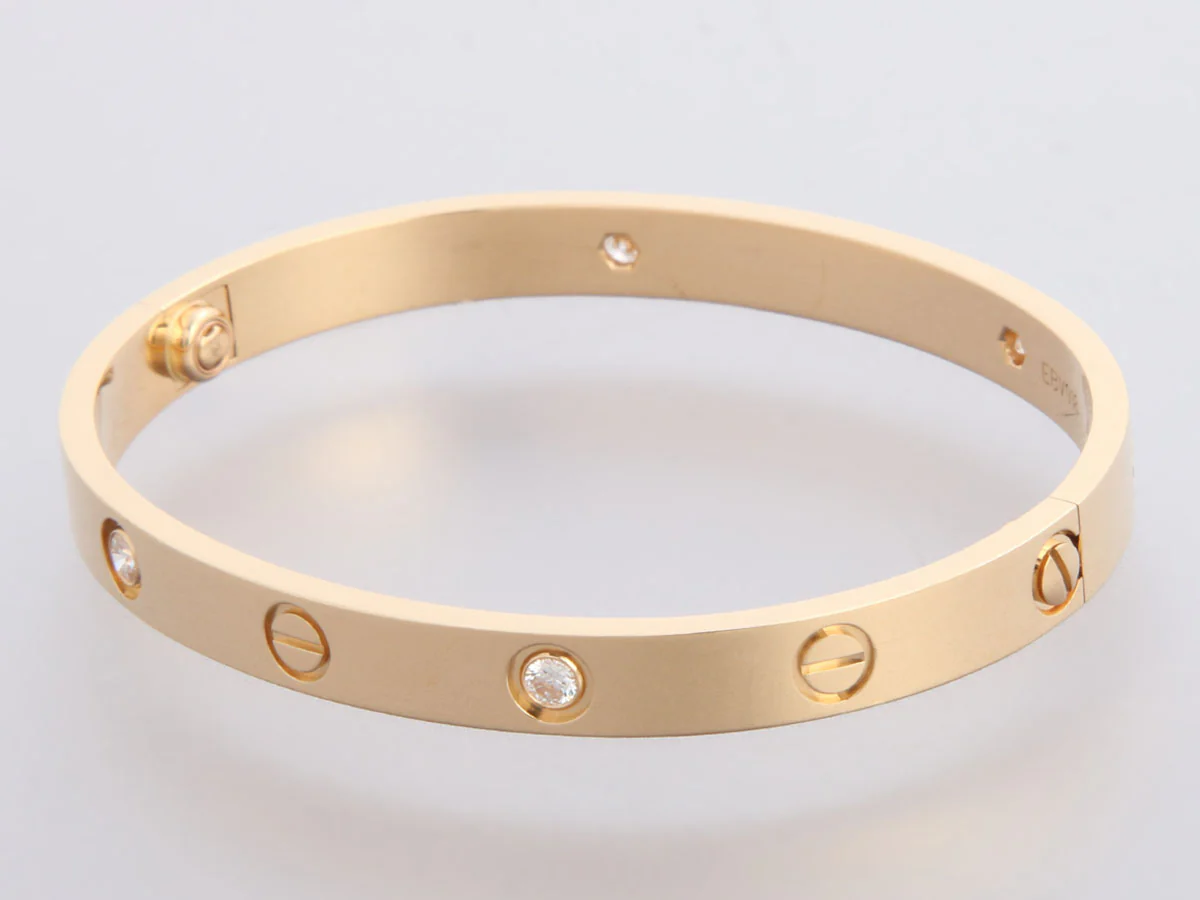 Cartier 18K Yellow Gold 4-Diamond Classic Love Bracelet 17 - Image 3