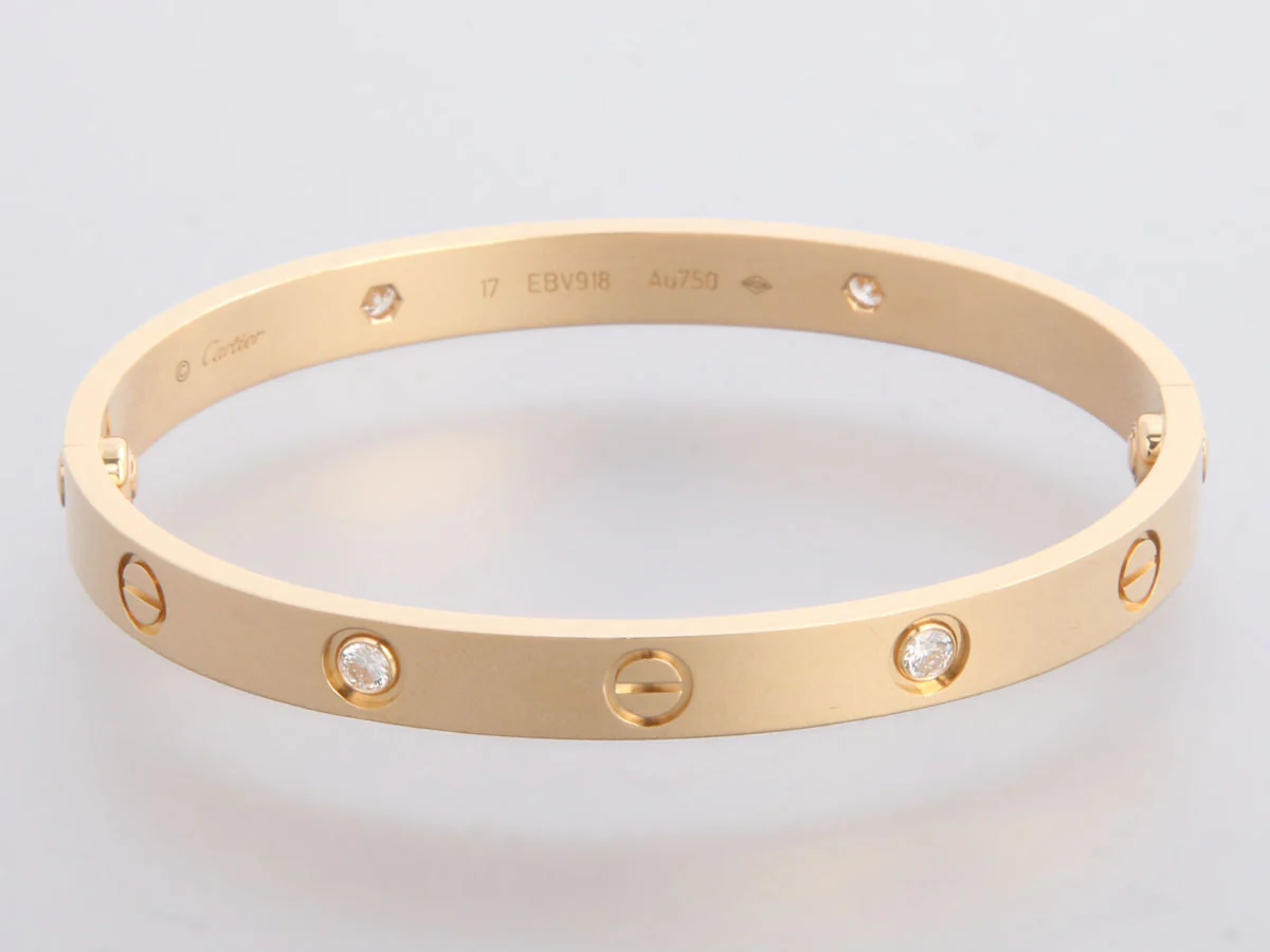 Cartier 18K Yellow Gold 4-Diamond Classic Love Bracelet 17 - Image 4