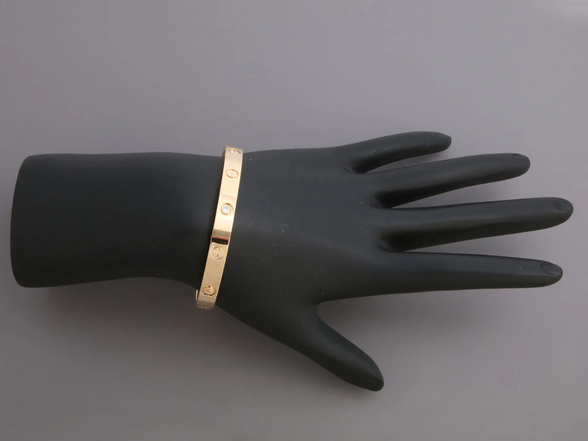 Cartier 18K Yellow Gold 4-Diamond Classic Love Bracelet 17 - Image 5