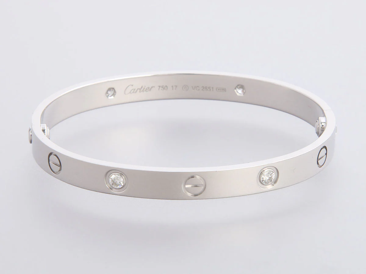 Cartier 18K White Gold 4-Diamond Classic Love Bracelet 17 - Image 2