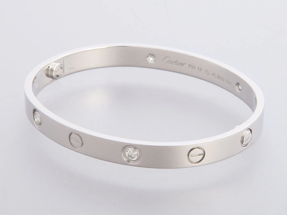 Cartier 18K White Gold 4-Diamond Classic Love Bracelet 17 - Image 3