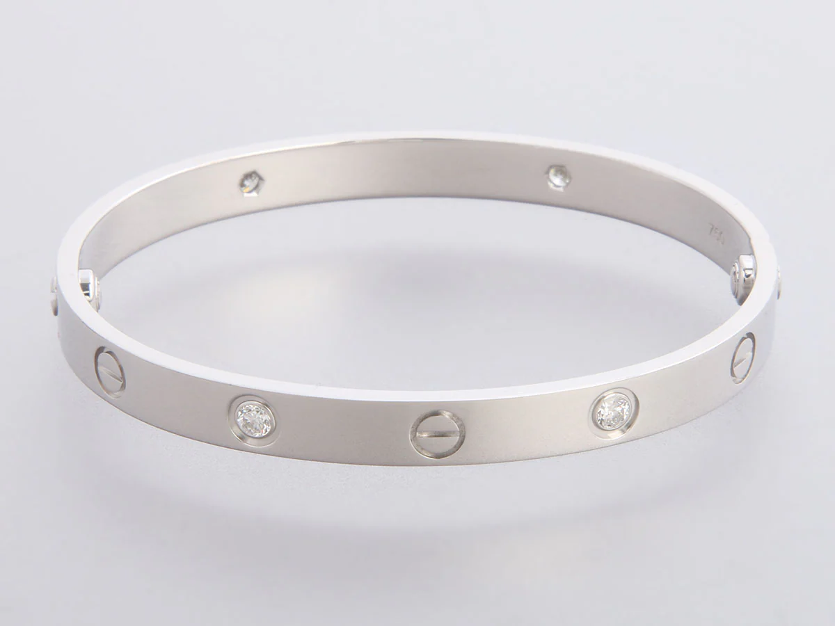 Cartier 18K White Gold 4-Diamond Classic Love Bracelet 17 - Image 4