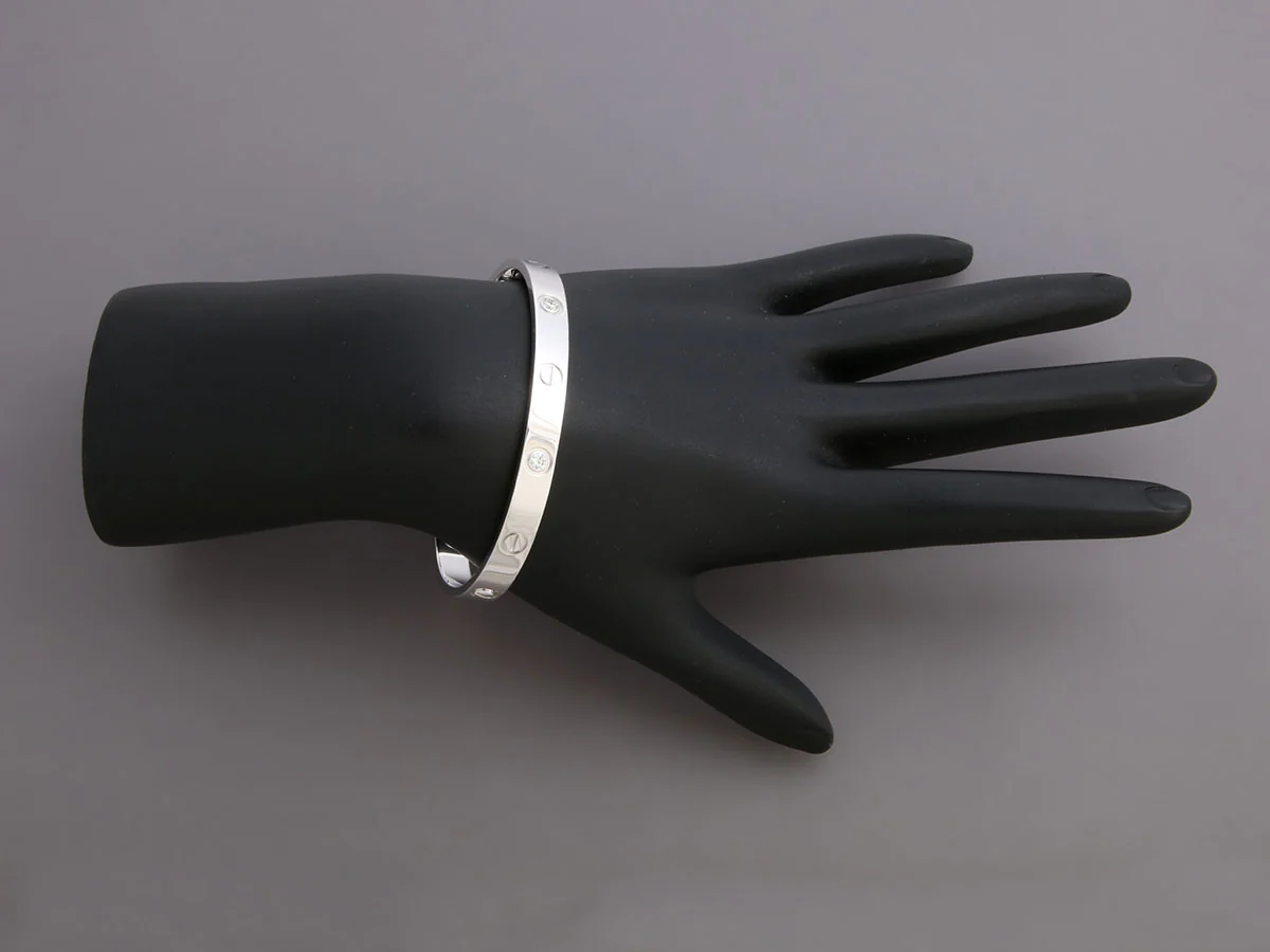 Cartier 18K White Gold 4-Diamond Classic Love Bracelet 17 - Image 5