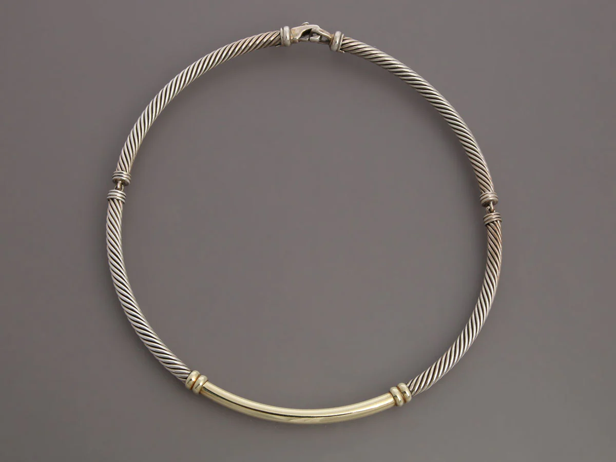 David Yurman Sterling Silver and 14K Yellow Gold Cable Choker - Image 4