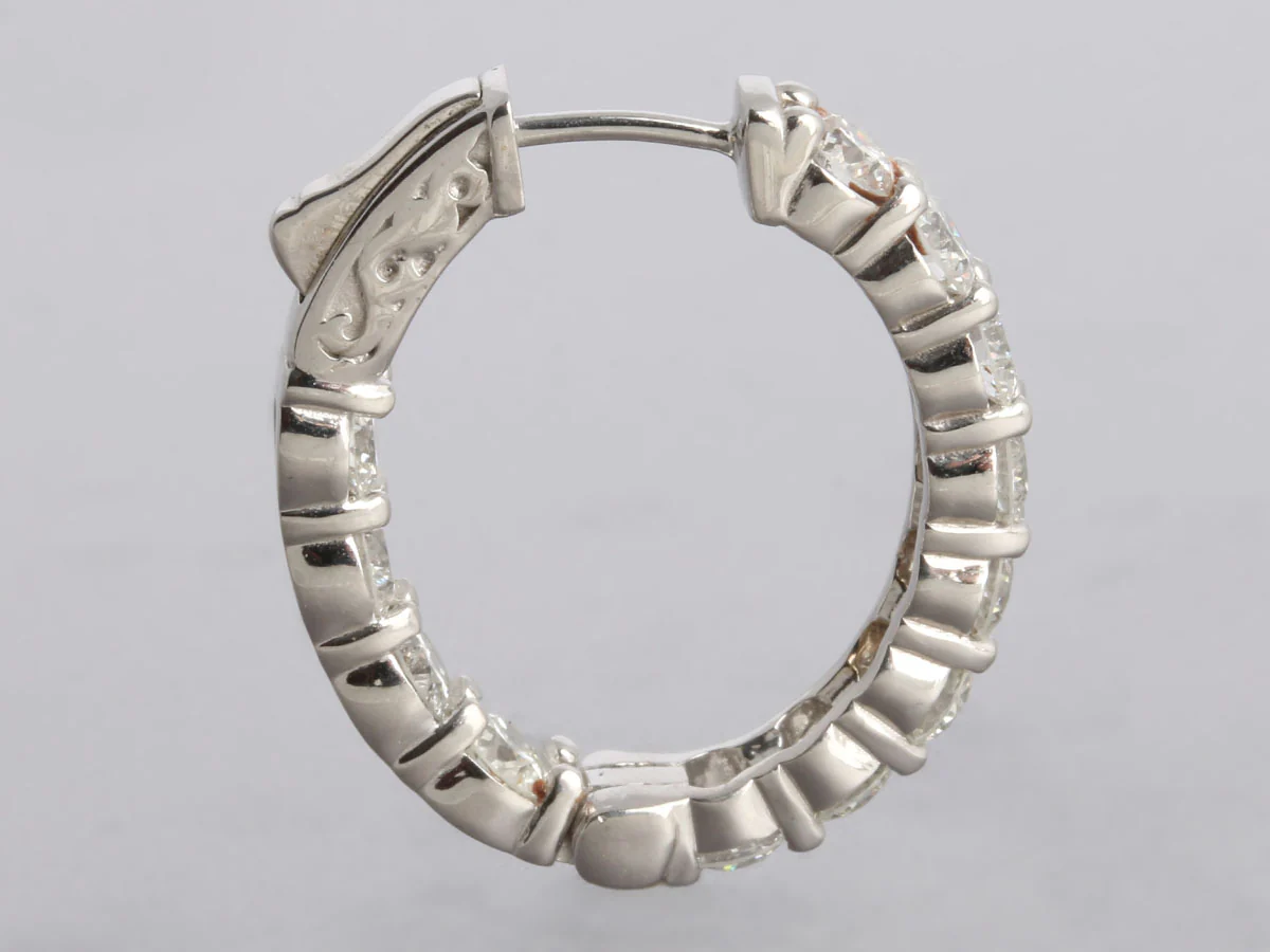 14K White Gold 3.87-Carat Diamond Oval Hoop Earrings - Image 3