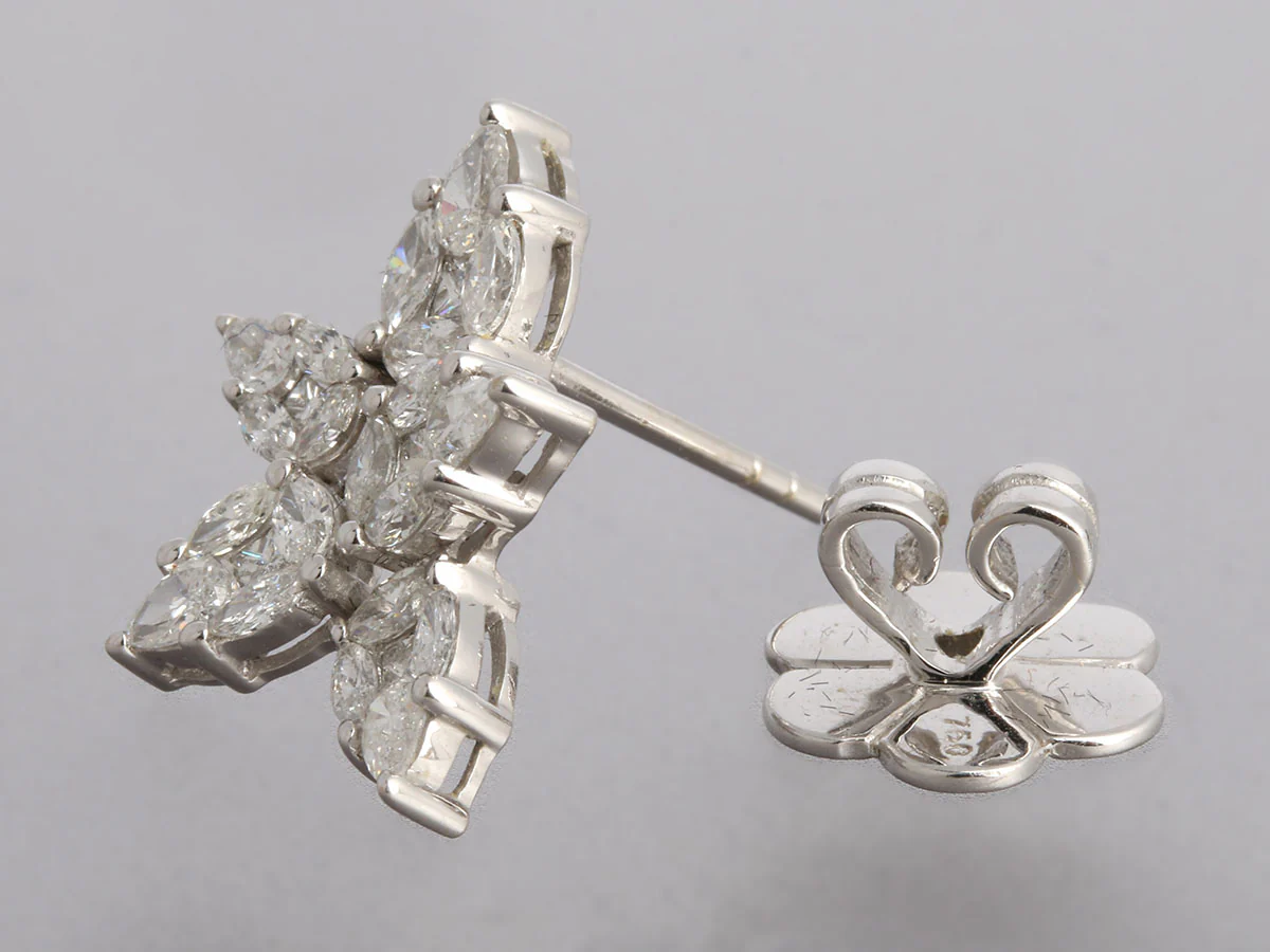 18K White Gold Diamond Flower Earrings - Image 3