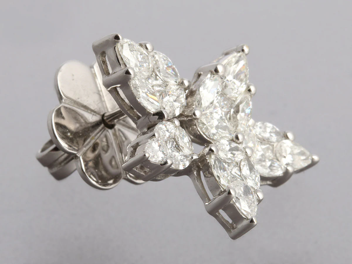 18K White Gold Diamond Flower Earrings - Image 5