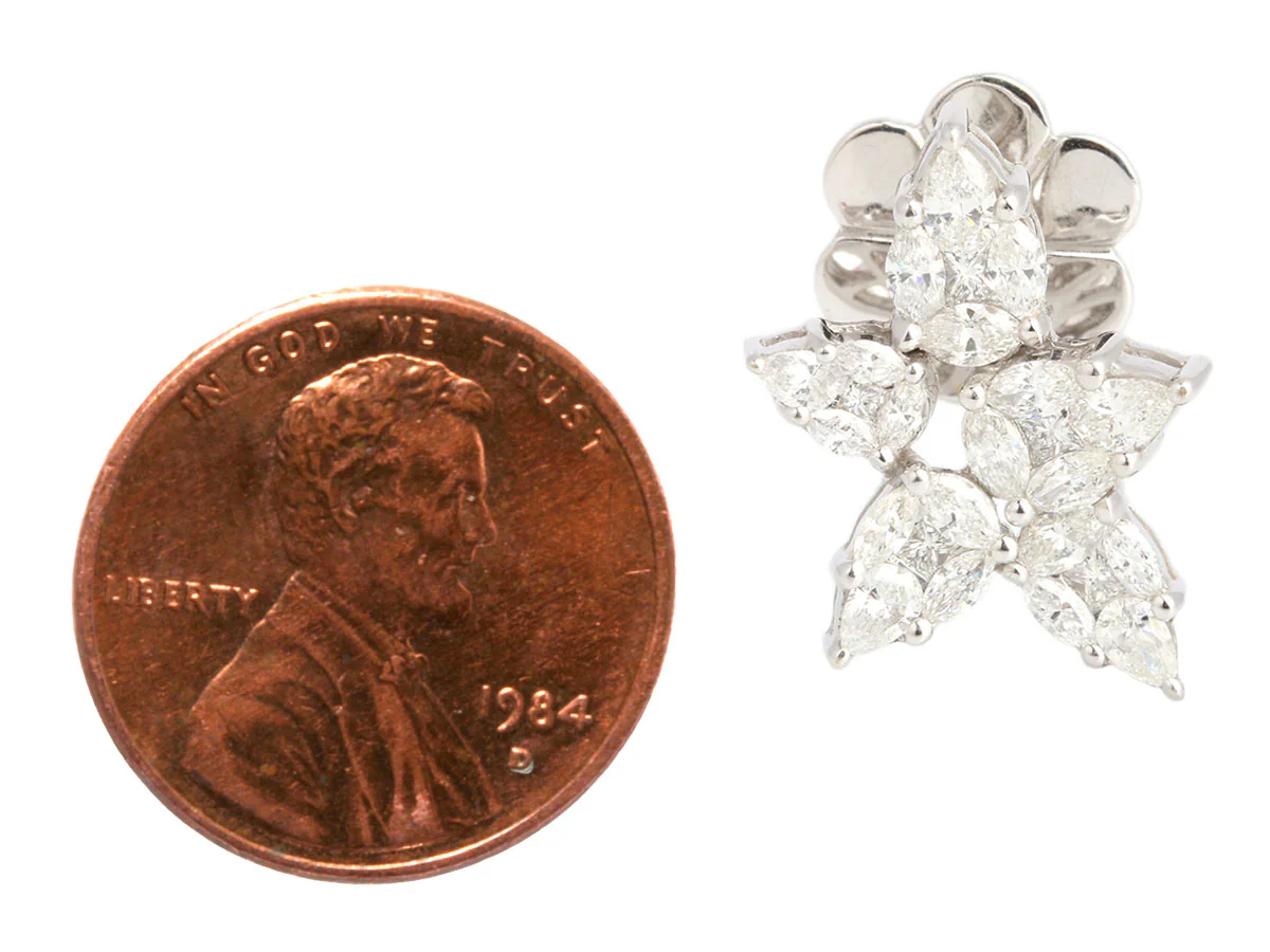 18K White Gold Diamond Flower Earrings - Image 6