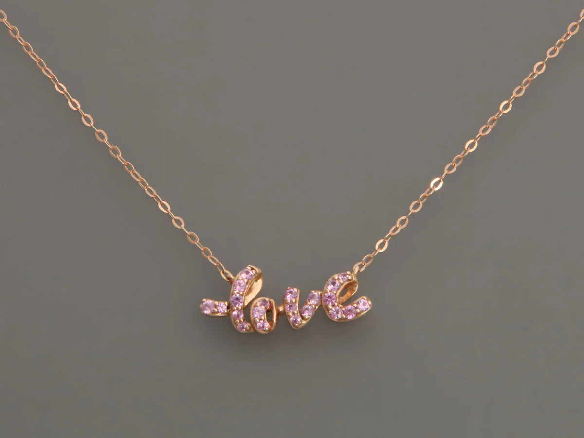 14K Rose Gold Pink Sapphire Love Necklace - Image 2