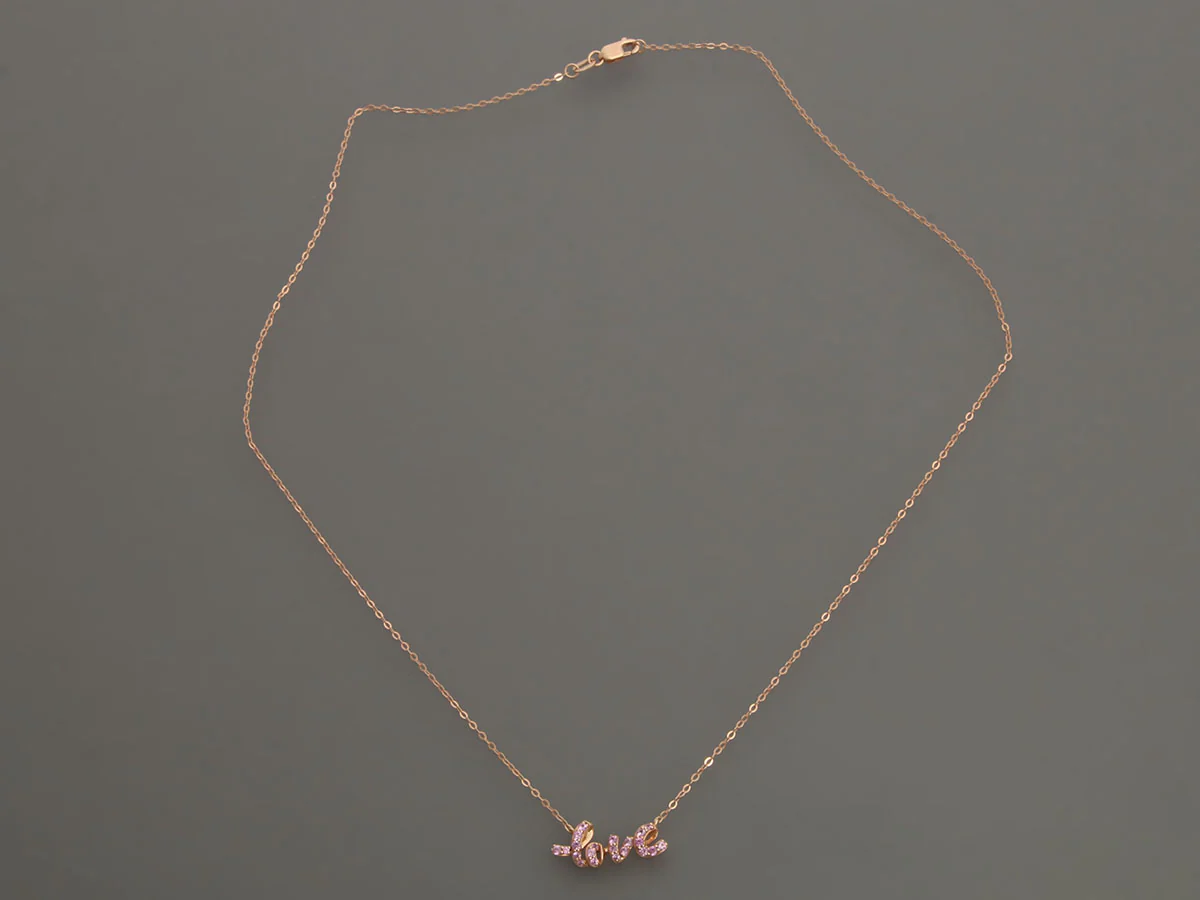 14K Rose Gold Pink Sapphire Love Necklace - Image 3