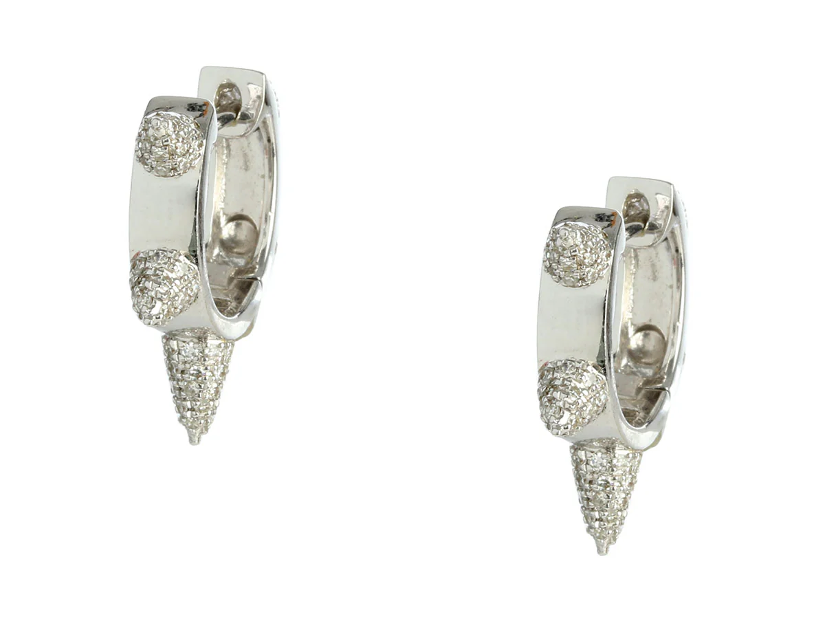 14K White Gold Diamond Spike Huggie Earrings