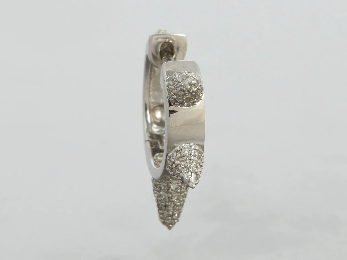 14K White Gold Diamond Spike Huggie Earrings - Image 2