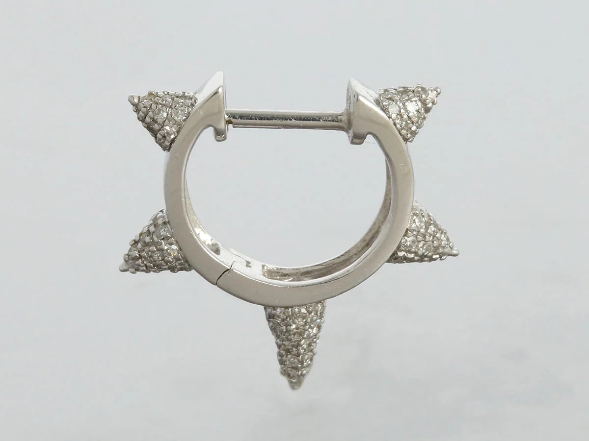 14K White Gold Diamond Spike Huggie Earrings - Image 3