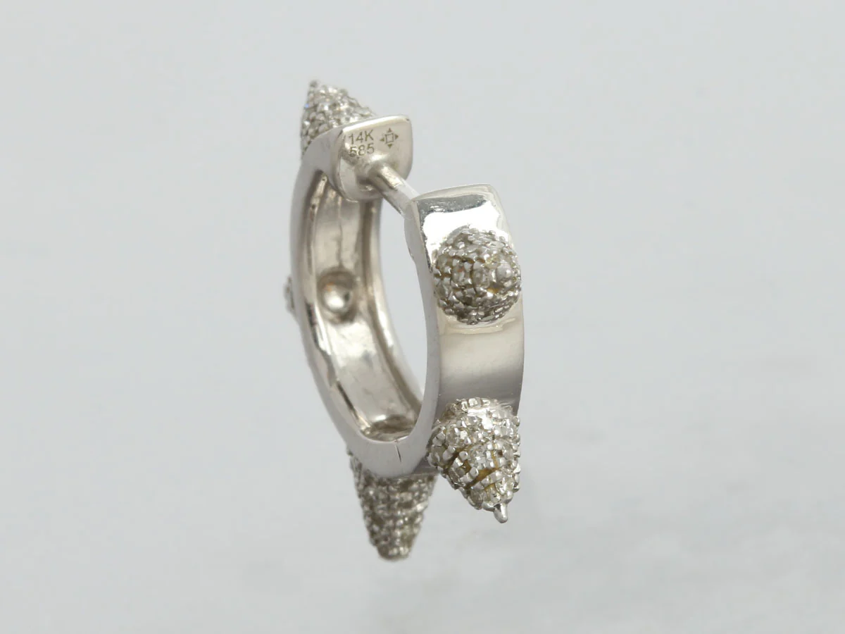 14K White Gold Diamond Spike Huggie Earrings - Image 4